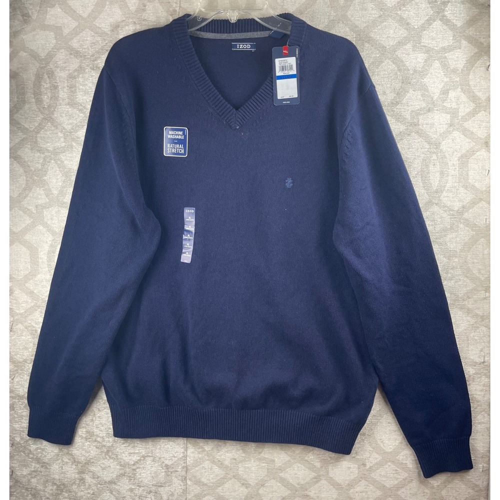 IZOD Premium Essentials Mens XL Navy Blue NWT V-Neck Cotton Blend Sweater 2024